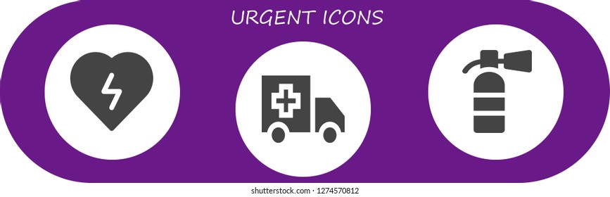  urgent icon set. 3 filled urgent icons. Simple modern icons about  - Defibrillator, Ambulance, Extinguisher