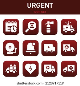 urgent icon set. Vector thin line illustrations related with Deadline, Sandclock and Extinguisher
