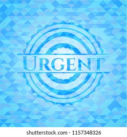 Urgent light blue emblem with mosaic background