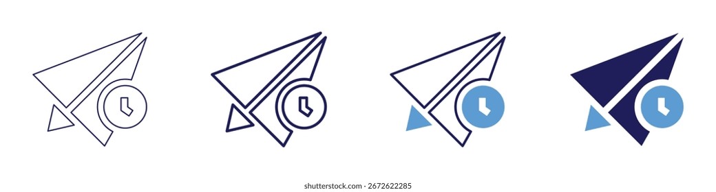 Icono de correo urgente en 4 estilos diferentes. Línea delgada, línea, línea en negrita, duotono. Estilo duotono. Trazo editable.
