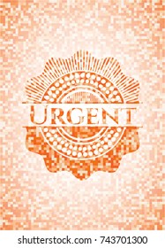 Urgent orange mosaic emblem with background