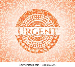 Urgent orange mosaic emblem. Vector Illustration. Detailed.