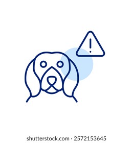 Urgent pet care reminder, dog safety and health risks alerts. Pixel perfect, editable stroke icon