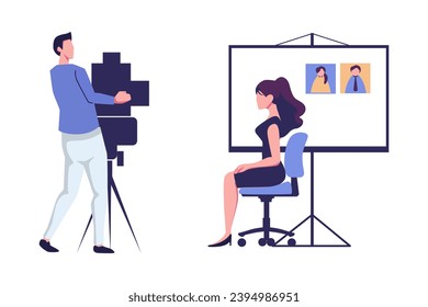 urgent photo for documents in the studio, a mirror lens with a flash, professional photo shooting flat vector