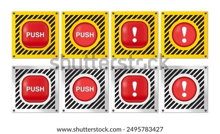 Urgent Red Alert Emergency Panic and Alarm Button with Exclamation Mark Symbol. Vector Illustration.
