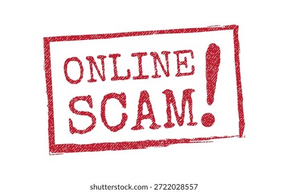 Alerta de precaución de sello de goma cuadrado rojo urgente para riesgo de estafa en línea y conciencia de seguridad digital