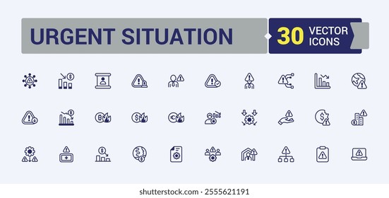 Urgent Situation line web icon set. Containing market, economy, plan, report, risk and more. Flat UI icon design. Editable vector outline and solid icons.