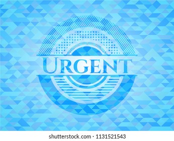 Urgent sky blue emblem with triangle mosaic background