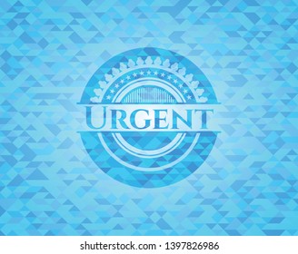 Urgent sky blue emblem with triangle mosaic background