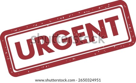 Urgent Stamp Icon, bold red text in angled rectangle, distressed texture, high priority label for emergency or time-sensitive document status