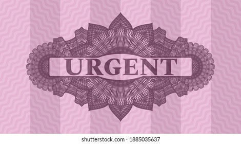 Texto urgente dentro del emblema realista lineal de la moneda rosa ondulada. Curva un bonito fondo. Ilustración artística. 