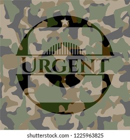 Urgent written on a camo texture