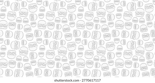 urger pattern background. doodle fast food burger seamless pattern background. Seamless Pattern of a Cheese Burger or Hamburger. hamburger pattern.