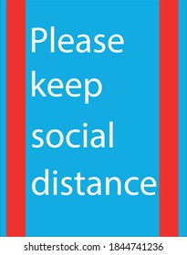 urging people to keep social distance on a blue background with two red lines