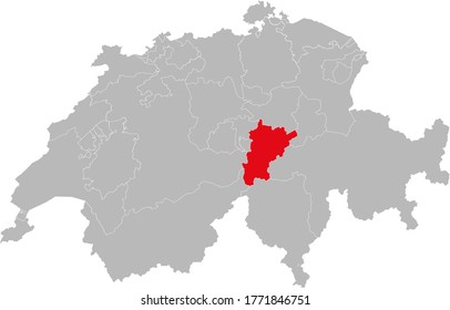 Uri canton isolated on Switzerland map. Gray background. Backgrounds and Wallpapers.