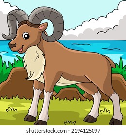 Urial Animal Colored Cartoon Illustration