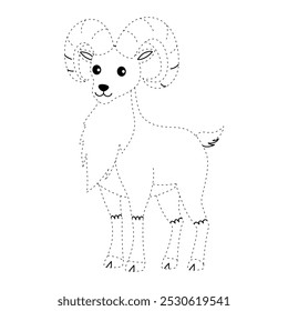 Páginas de coloração urinária para crianças. Traço e cor Urial. Urial animal flashcard para crianças ilustração vetorial. A letra U é para Urial. Planilhas de jardim de infância e pré-escola imprimíveis para crianças.