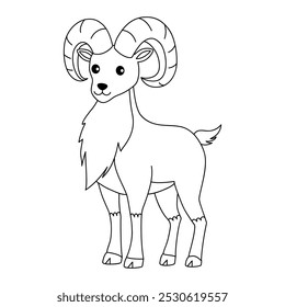 Urial coloring pages for kids. Trace and color Urial. Urial animal flashcard for kids vector illustration. Letters U is for Urial. Kindergarten and preschool worksheets printable for kids.