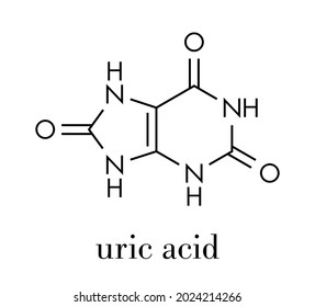 Uric Acid Molecule. High Blood Levels Lead To Gout Disease. Skeletal Formula.