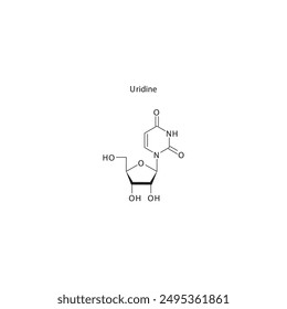Uridine skeletal structure schematic illustration, Nucleoside molecule.