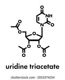 Uridine triacetate drug molecule. Used as antidote to treat chemotherapy overdoses. Skeletal formula.