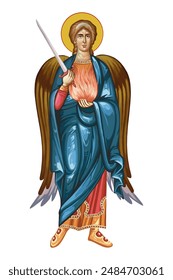 Uriel archangel illustration in Byzantine style isolated