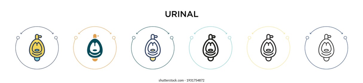 Icono de orina en el estilo relleno, delgado, contorno y trazo. Ilustración vectorial de dos íconos vectores de orina de color y negro se puede utilizar para móviles, ui, web