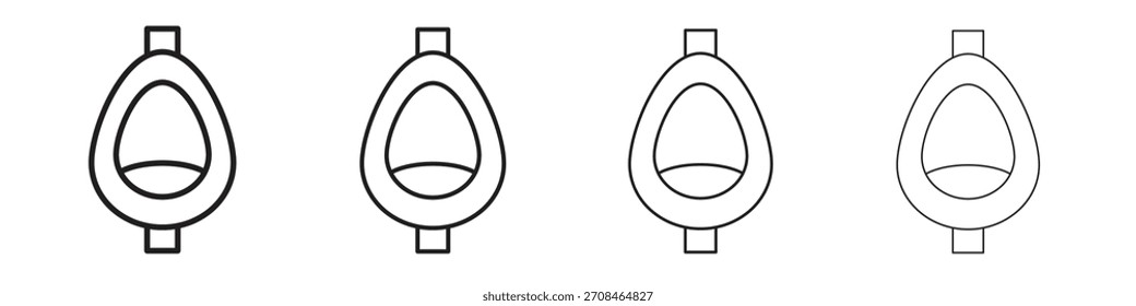 Ícones de urinol em elementos de linha simples pretos.