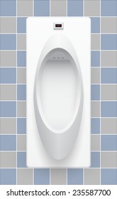 Urinal or sanitary ware design. Auto flush with laser detect. That provided in public toilets for male. Users usually used in a standing position. Realistic vector illustration design on tile wall.