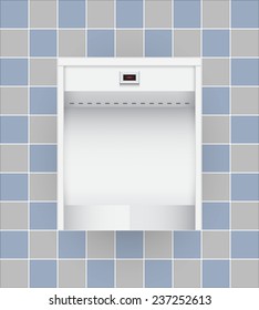 Urinal or sanitary ware design. Auto flush with laser detect. That provided in public toilets for male. Users usually used in a standing position. Realistic vector illustration design on tile wall.