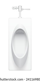 Urinal or sanitary ware design. That provided in public toilets for male. Users usually used in a standing position. Handle urinal flush valve included. Realistic vector illustration design on white.