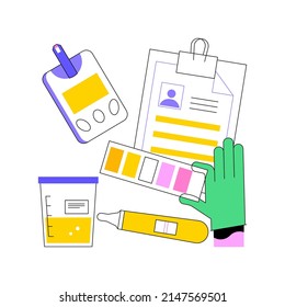 Ilustración del vector conceptual abstracta de análisis de orina. Diagnóstico de la diabetes, resultado de análisis de orina, análisis de orina, servicio de pruebas de laboratorio, detección de problemas de salud, metáfora abstracta de pruebas de embarazo.