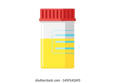 Urinalysis Medical Examination In Plastic Jar. Urine Lab Test Analysis Container Flat Vector Illustration