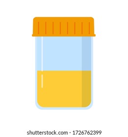 Urinalysis in a plastic jar. Vector illustration isolated on a white background. Flat drawing style.