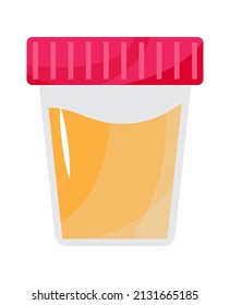 Urinalysis vector. Urine collection container with red lid isolated on white background