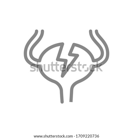 Urinary bladder with acute pain line icon. Excretory system disease symptom symbol