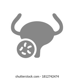 Urinary bladder with bacteria gray icon. Diseased internal organ, cystitis symbol