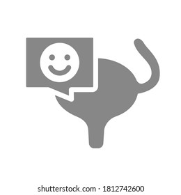 vejiga urinaria con cara feliz en el icono gris de burbuja de chat. Órgano muscular del símbolo del sistema de excreción
