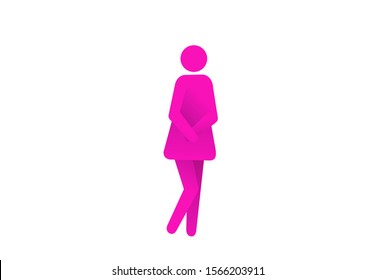 Urinary Incontinence, Cystitis, Involuntary Urination Woman Icon Vector Illustration. Bladder Problems. Menopause, Woman Health, Genital Infection, Hygiene. Female Problems