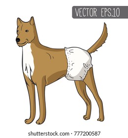 urinary incontinence, veterinary assistance, the care and keeping of animals, dog in a diaper. volunteer care for sick and stray animals, shelter vector.