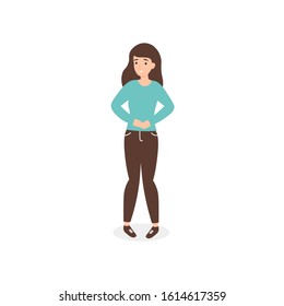 Urinary Tract Infections or cystitis. Flat vector cartoon woman character isolated white background.