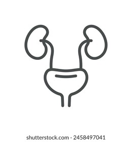 Harnwege mit Nieren Symbol. Vektorillustration der menschlichen Harnwege einschließlich der Nieren. Isolated Outline Sign für medizinische Bildung und Gesundheitsversorgung.