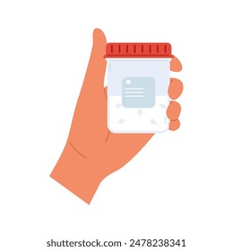 Análisis de orina. Contenedor de mano con muestra de semen. Contenedores de plástico con biomaterial
