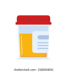 Urine Analysis. Urine Test Icon. Pee Sample In A Plastic Box. Medical Sample In A Glass Tube. Laboratory Container. Vector Illustration