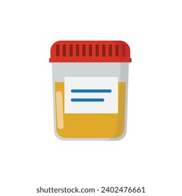Urine analysis. Urine test icon. Pee sample in a plastic box. Medical sample in a glass tube. Laboratory container. Vector illustration