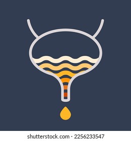 Diagrama de la gráfica de color de la orina. Vejiga con gotas de orina que muestran diferentes niveles de hidratación. Espécimen de pimienta de color amarillo pálido a marrón. Concepto médico. Ilustración vectorial.