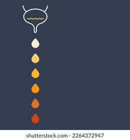 Diagrama de la gráfica de color de la orina. Vejiga con gotas de orina que muestran diferentes niveles de hidratación. Espécimen de pimienta de color amarillo pálido a marrón. Concepto médico. Ilustración vectorial.