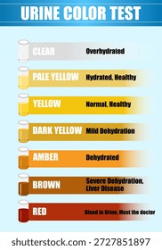 Prueba de color de orina sobre fondo. El color de su orina indica su cuerpo y salud. 