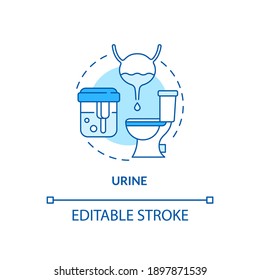 Urine Concept Icon. Lab Beispielidee dünne Linie Illustration. Nachweis des Vorhandenseins verschiedener Stoffe. Steriler, Schraubverschluss-Container. Vektorgrafik einzeln Umriss RGB Farbzeichnung. Bearbeitbarer Hub