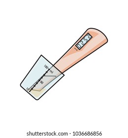 Urine gravity measurement - refractometer, measuring tool in sample collection container, flat vector illustration isolated on white background. Measuring urine gravity, density with refractometer